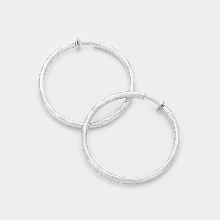 Clip On Silver Hoop Earrings | 1.25″ | 253005