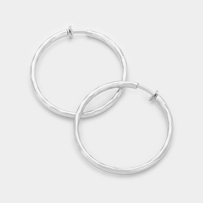 Clip On Silver Hoop Earrings | 1.75″ | 246109