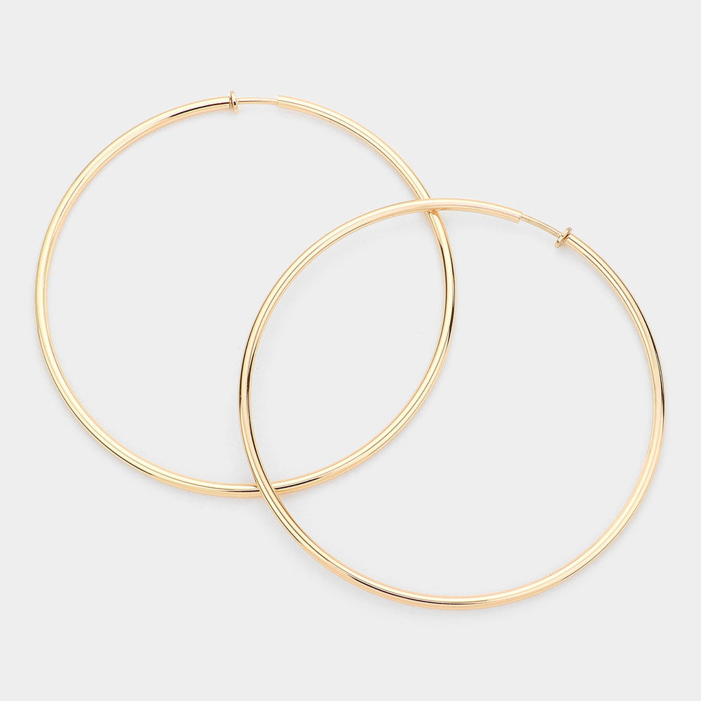 Extra Large Gold Metal Hoop Earrings | Clip On | 4″ | 432076