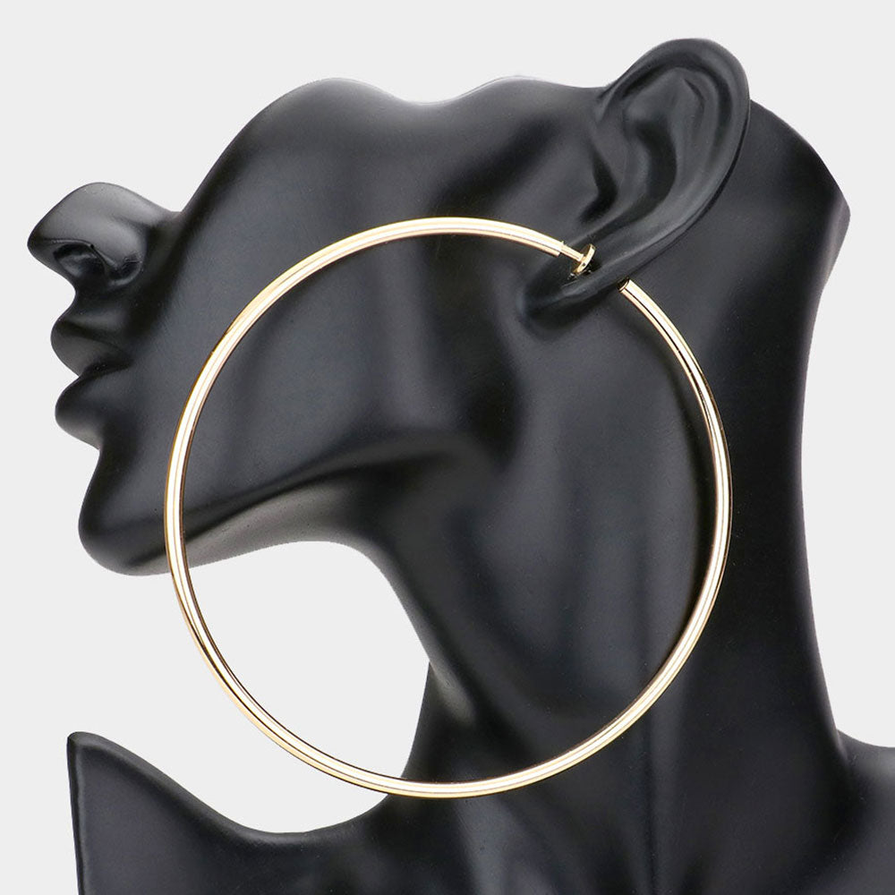 Extra Large Gold Metal Hoop Earrings | Clip On | 4″ | 432076