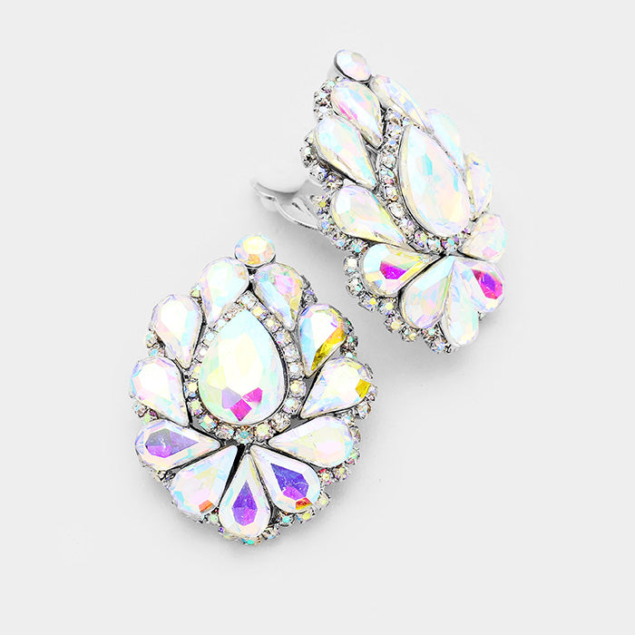 AB Crystal Cluster Teardrop Clip on Earrings | 391150