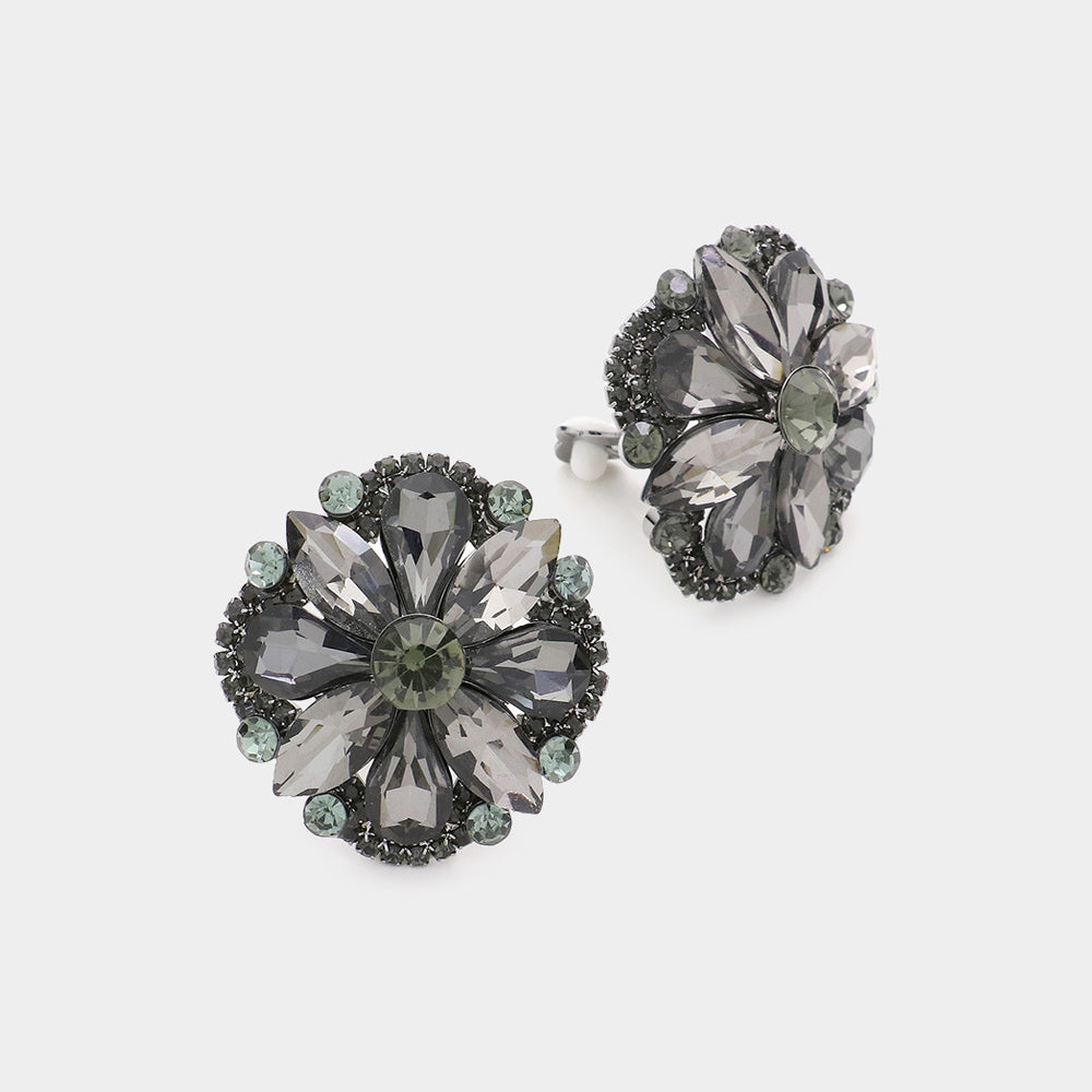 Black Diamond Multi Stone Clip On Stud Interview Earrings | Pageant Earrings | 588570