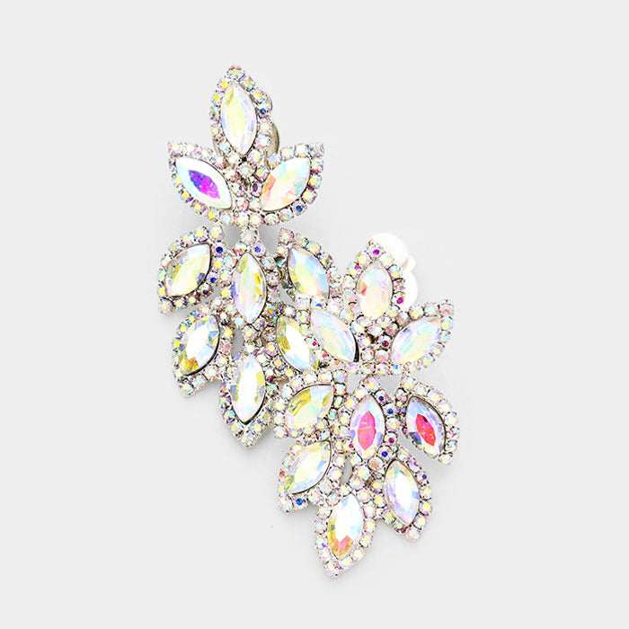 AB Crystal Rhinestone Oval Cluster Clip On Earrings | 412805