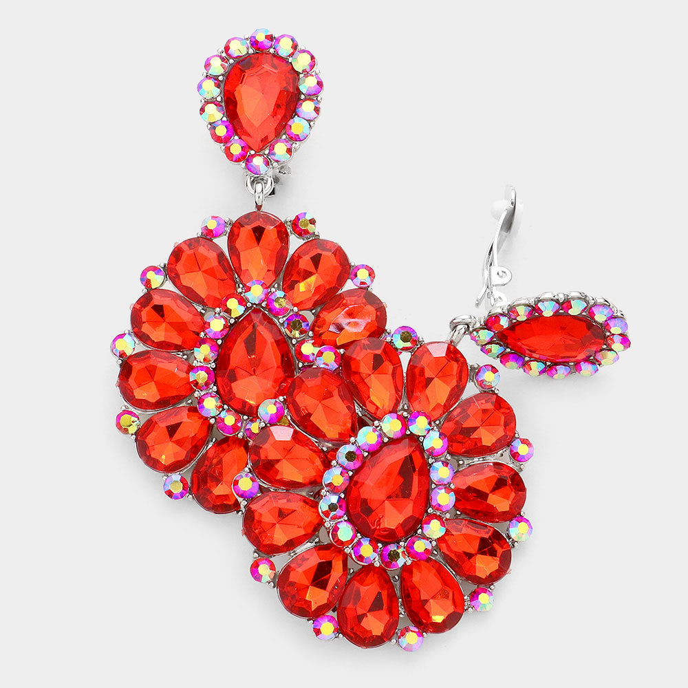 Large Red Pageant Earrings | Clip On | 290350