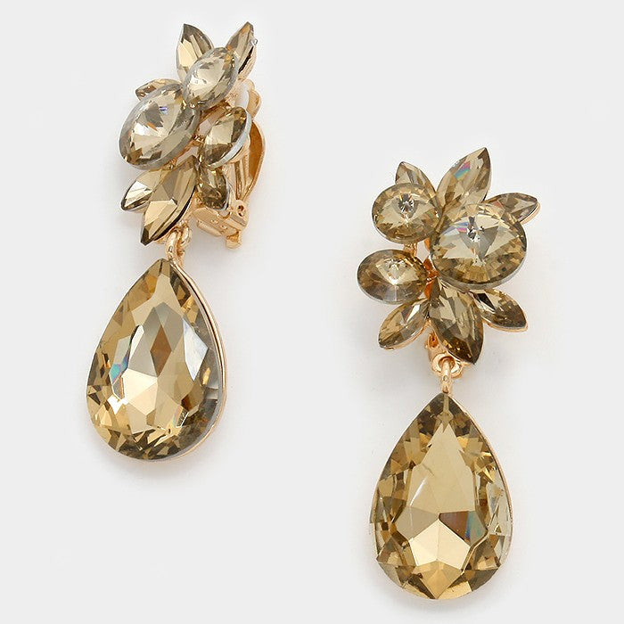 Floral Gold Teardrop Earrings | Clip On | 289662