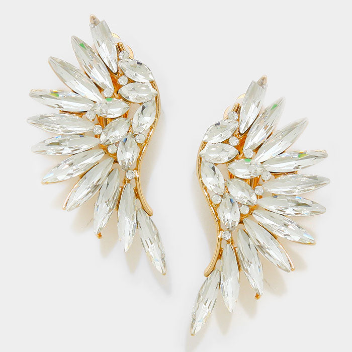 Clear Crystal Marquise Stone Wing Clip On Earrings on Gold | 309486