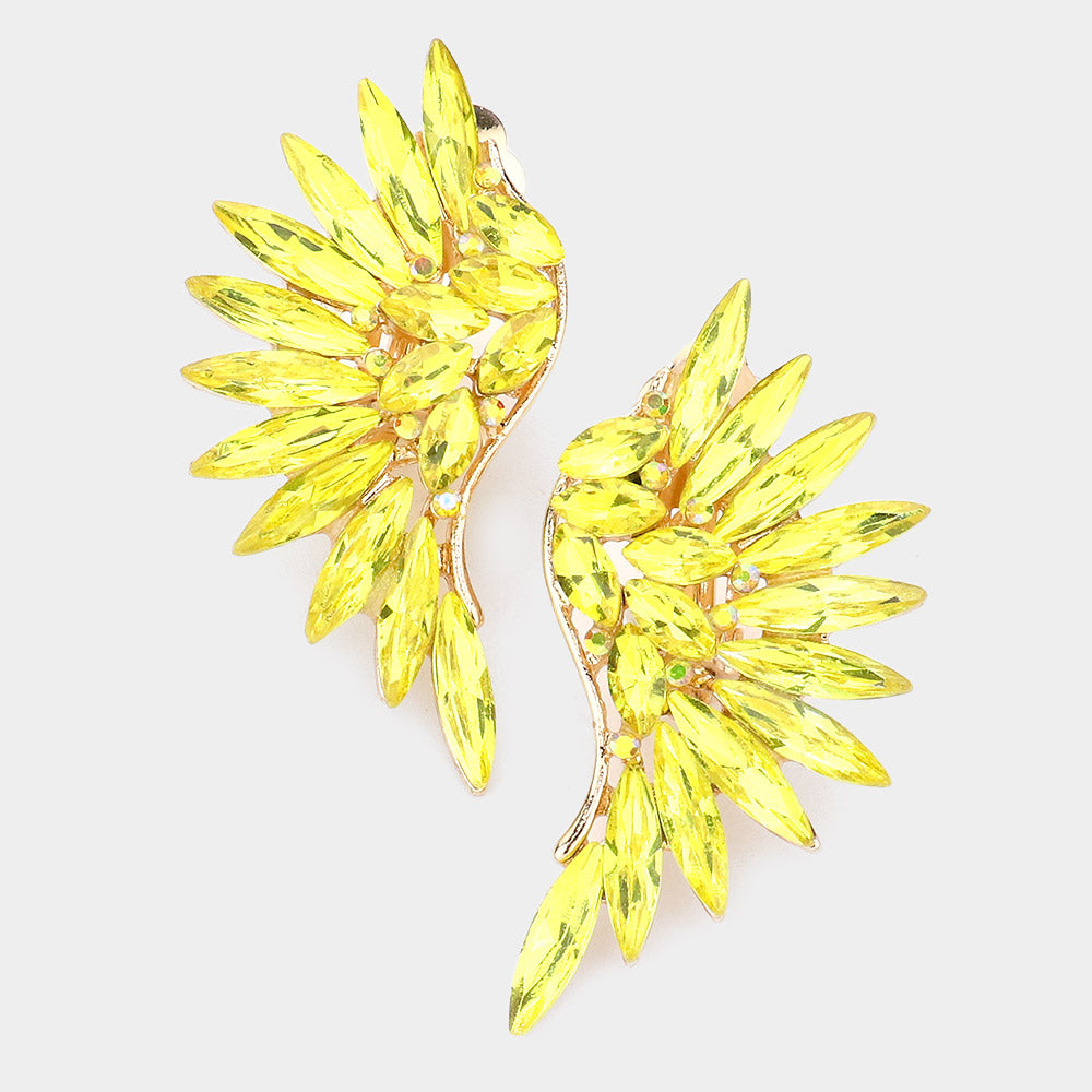 Yellow Crystal Marquise Stone Wing Clip On Earrings | 550748