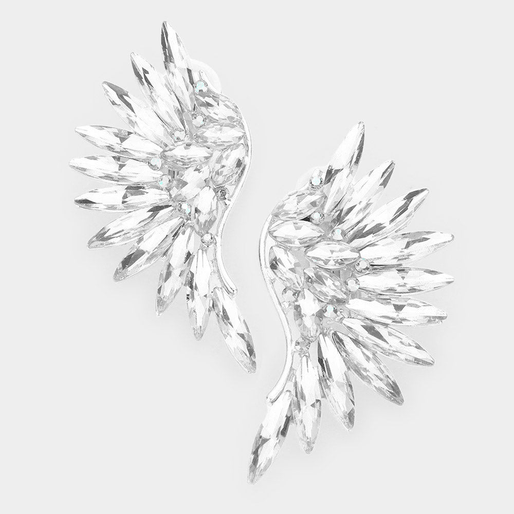 Clear Crystal Marquise Stone Wing Clip On Earrings | 309489