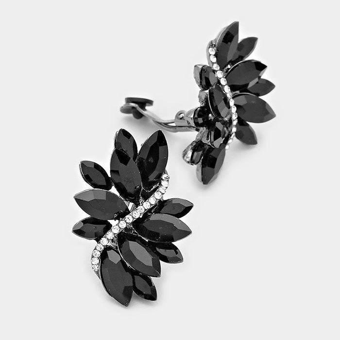 Black Crystal Rhinestone Earrings | Clip On | 297149