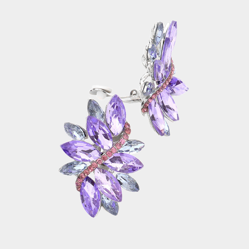 Lavender Crystal Rhinestone Earrings | Clip On | 564791