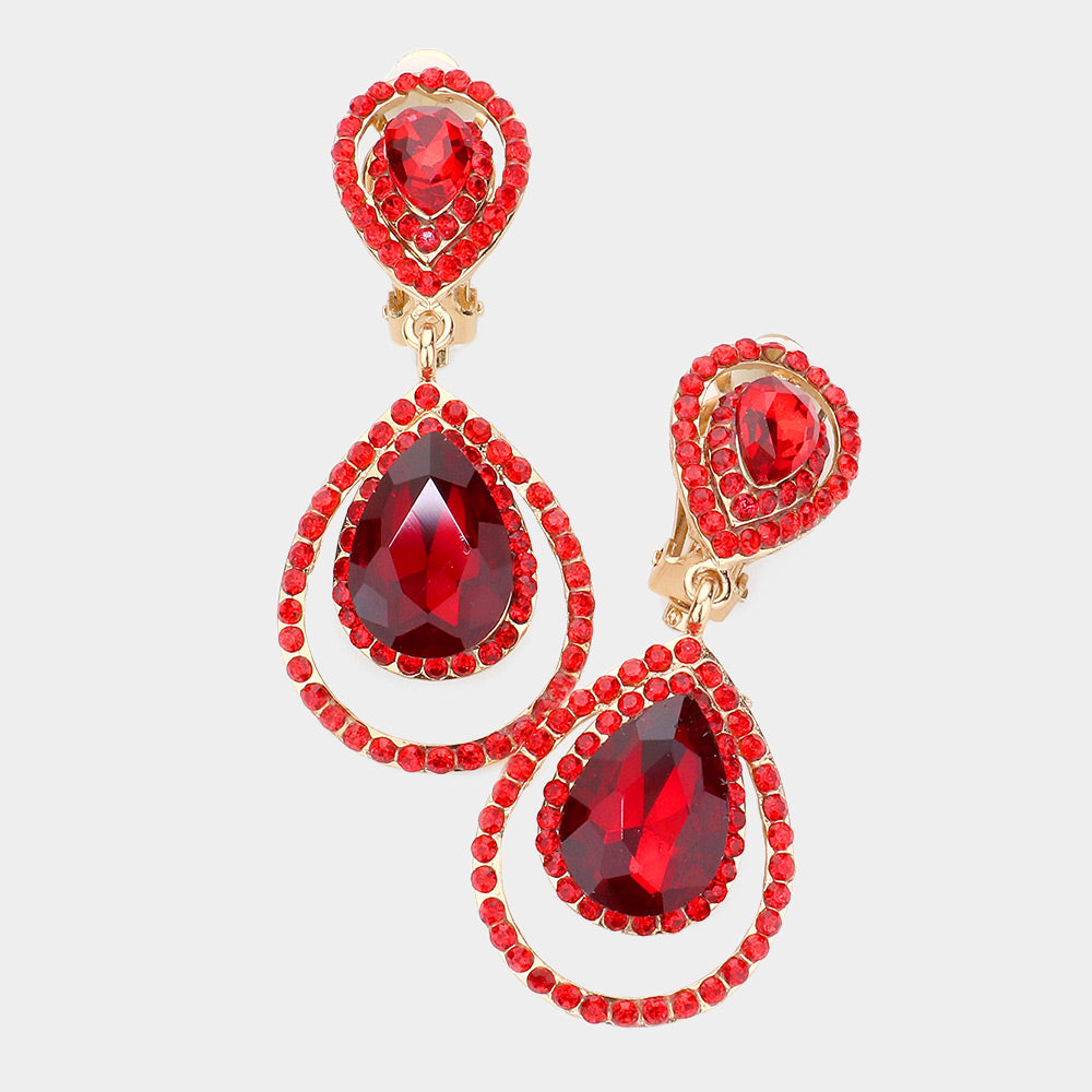 Red Crystal Surround Clip On Earrings | 560481