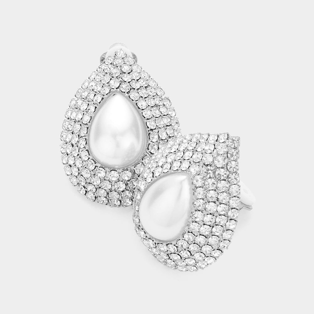 Bridal Earrings | Pearl Teardrop Earrings on Silver | Clip On | 294471