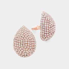 Crystal Rhinestone Dome Pageant Clip On Earrings on Rose Gold | Rhinestone Clip On Interview Earrings | 620233