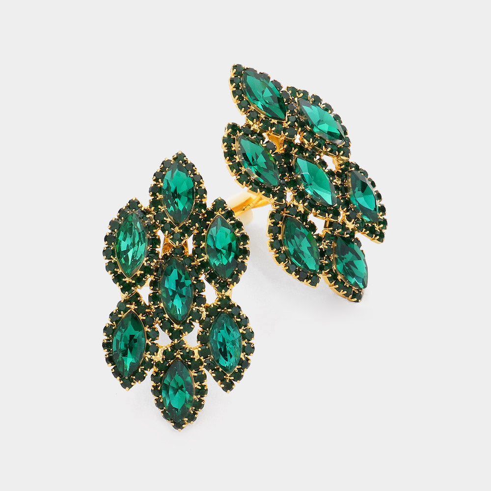 Emerald Marquise Stone Clip On Pageant Earrings | Prom Earrings | 620002