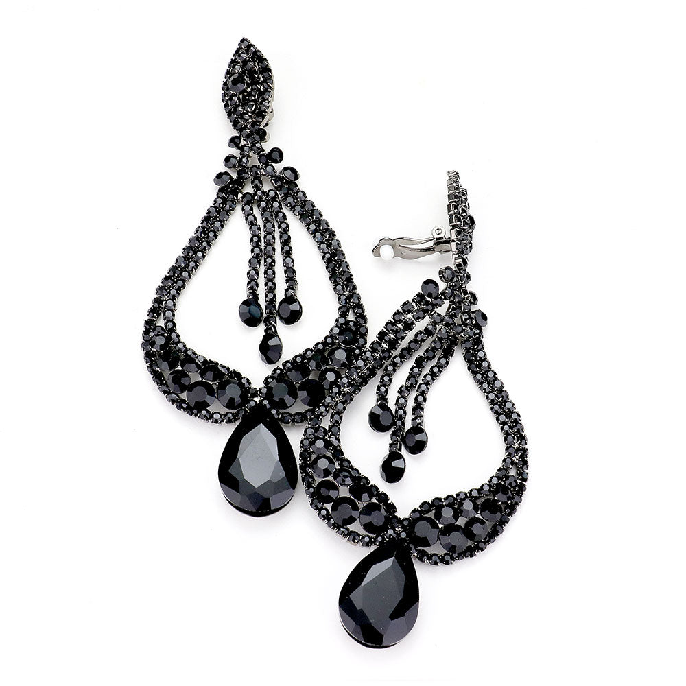 Black Crystal Pageant Earrings | “Miss America”| Clip On | 439623