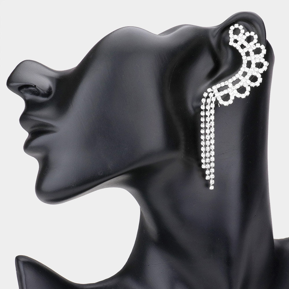 Clear Rhinestone Fringe Ear Cuffs on Silver | 540842