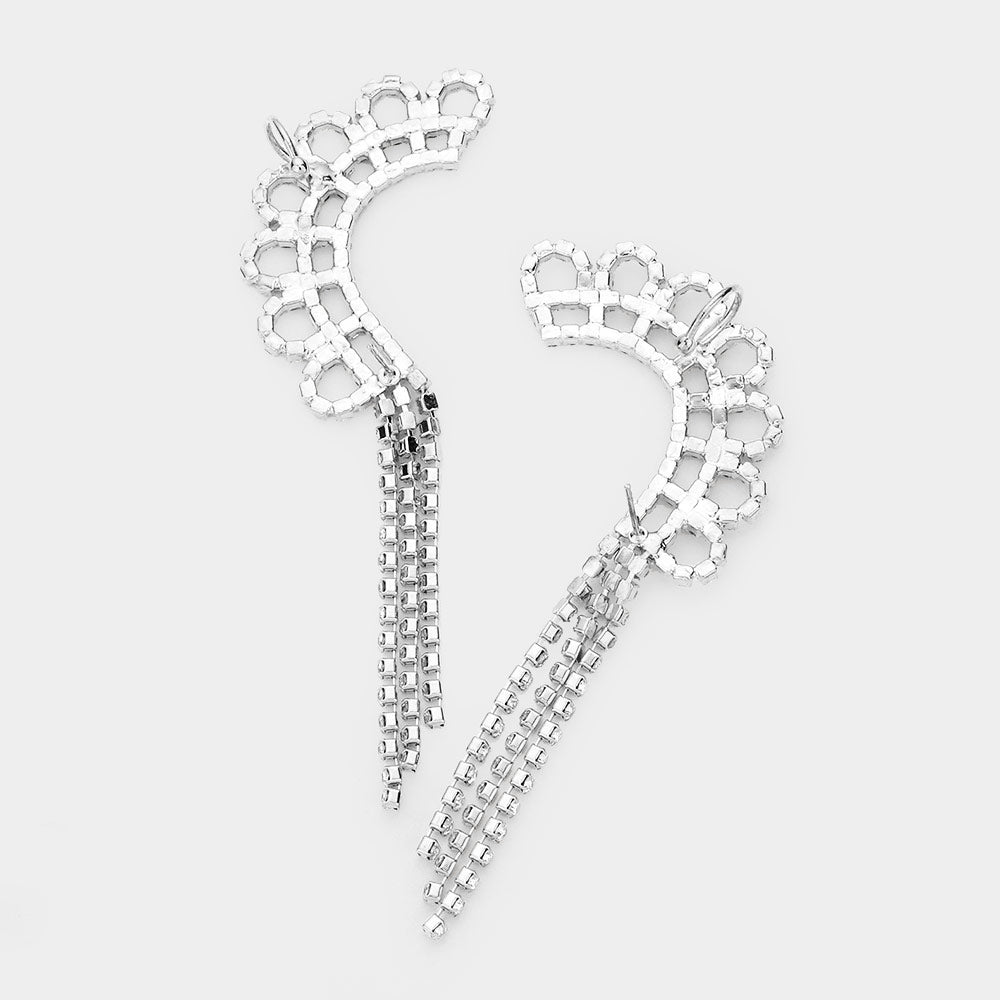 Clear Rhinestone Fringe Ear Cuffs on Silver | 540842