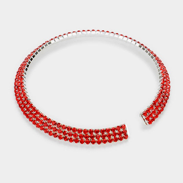 Three Row Red Crystal Choker and Earrings | 171372