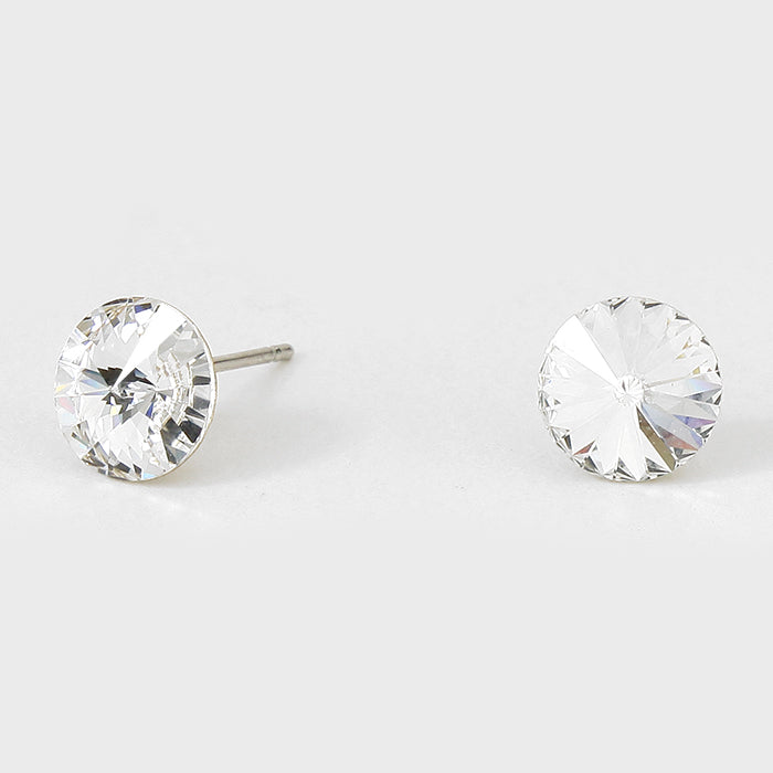 Small Clear on Silver Round Crystal Stud Earrings | 8 mm | 123225