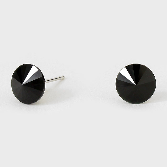 Small Black Round Crystal Stud Earrings | 8 mm | 123231