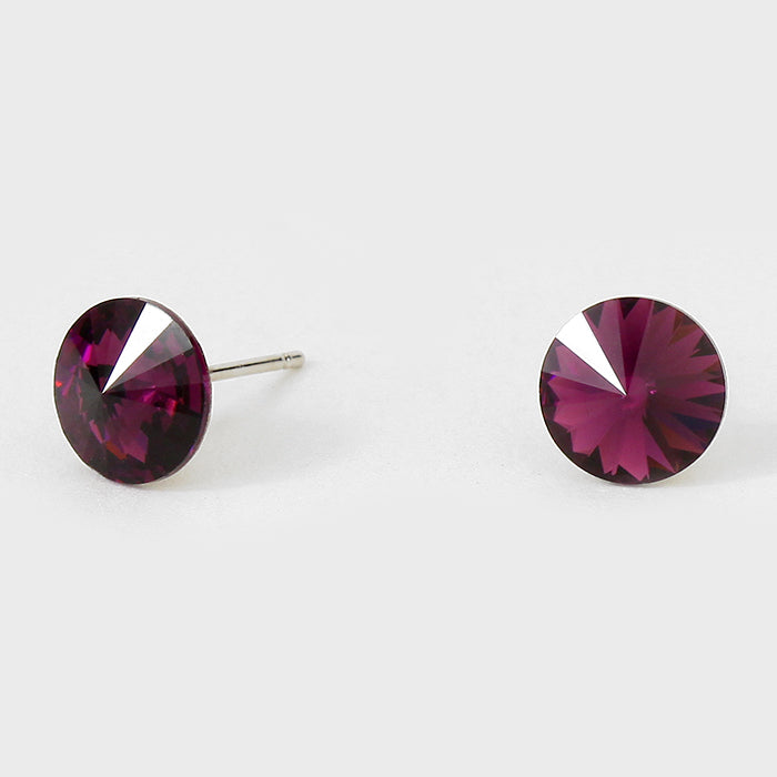 Small Amethyst Round Crystal Stud Earrings | 8 mm | 123233