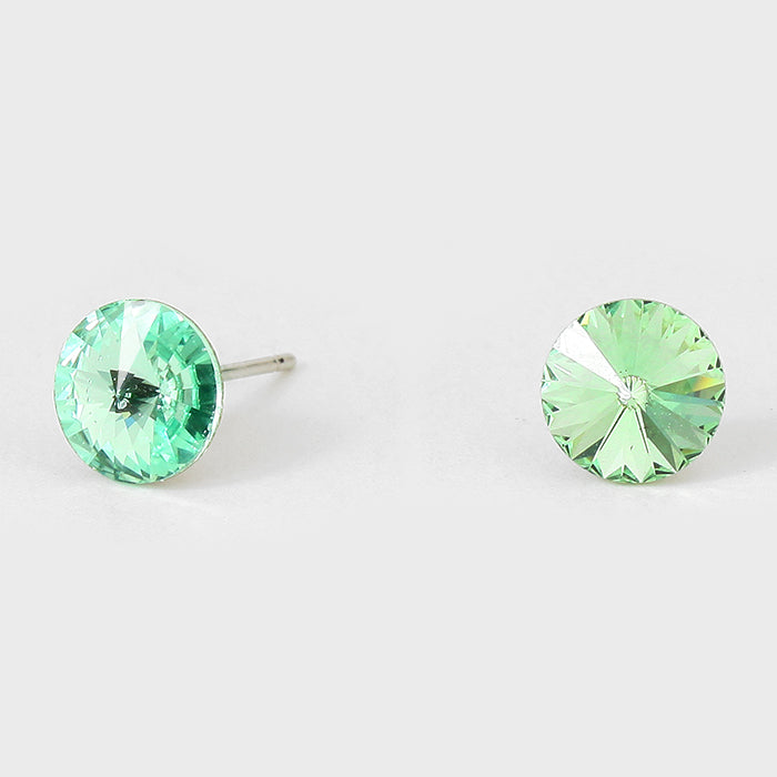 Small Green Round Crystal Stud Earrings | 8 mm | 123236