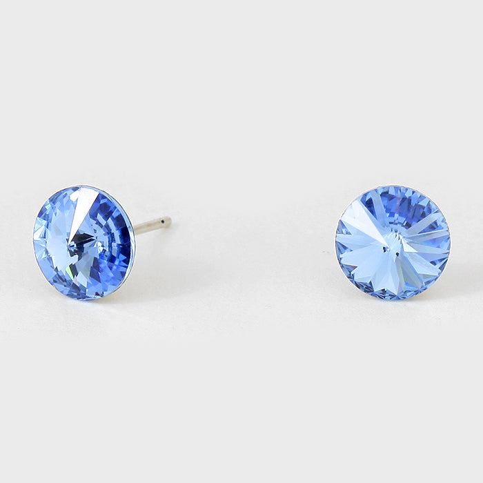 Small Blue Round Crystal Stud Earrings | 8 mm | 123242