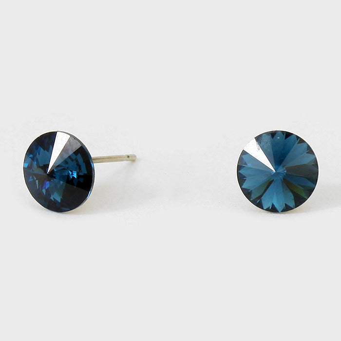 Small Navy Round Crystal Stud Earrings | 8 mm | 123244