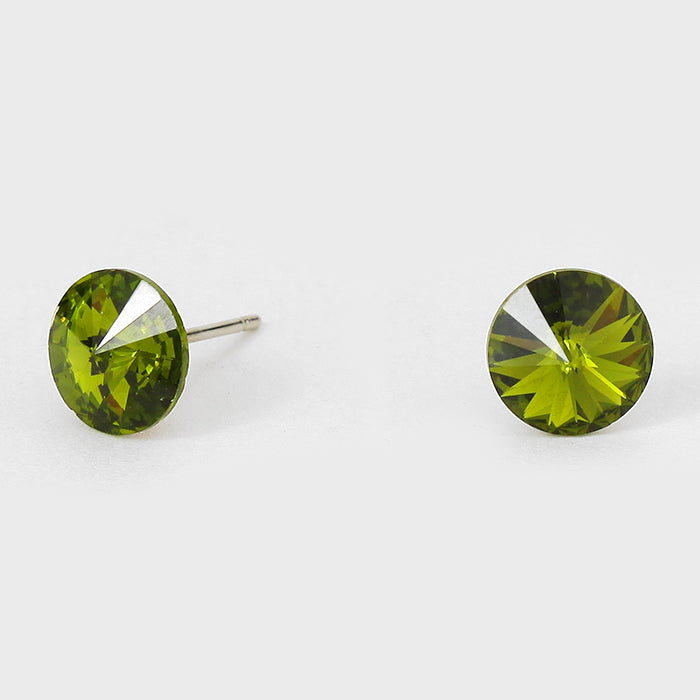 Small Green Round Crystal Stud Earrings | 8 mm | 123245