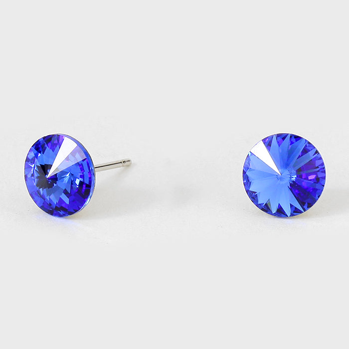 Small Sapphire Round Crystal Stud Earrings | 8 mm | 123249