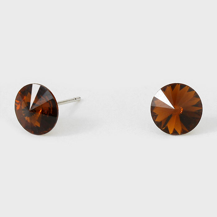 Small Topaz Round Crystal Stud Earrings | 8 mm | 123251