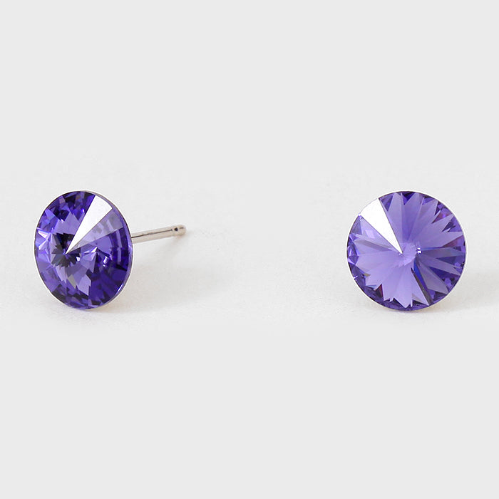 Small Purple Round Crystal Stud Earrings | 8 mm | 123252