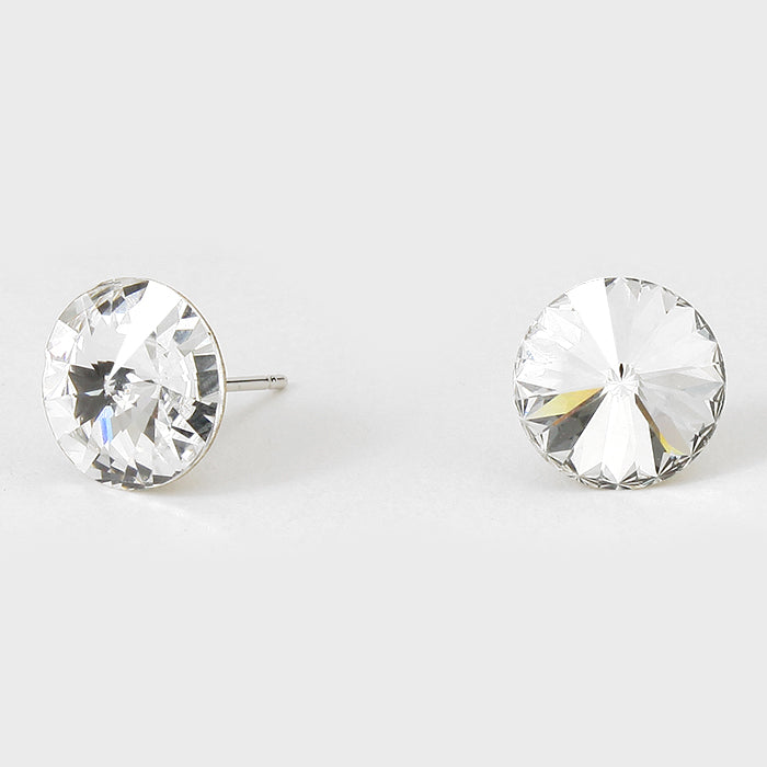 Clear on Silver Small Round Crystal Stud Earrings | 10mm = 0.39″ | 123258