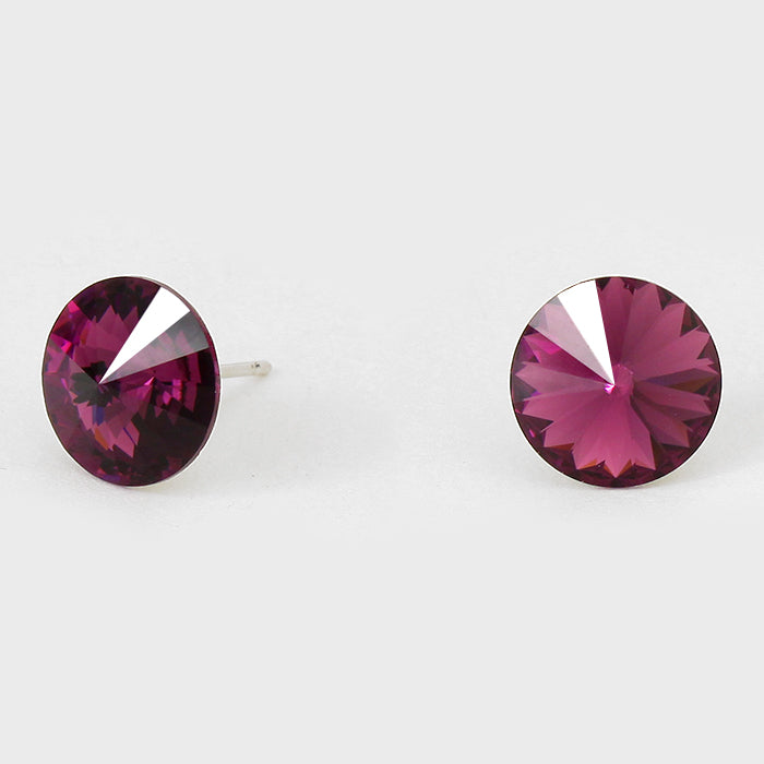 Amethyst Small Round Crystal Stud Earrings | 10mm = 0.39″ | 123288