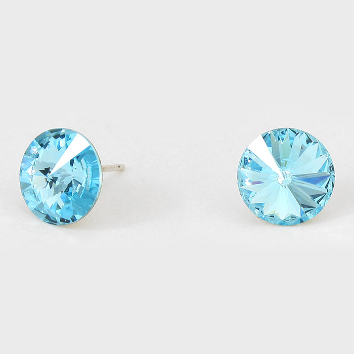 Aqua Small Round Crystal Stud Earrings | 10mm = 0.39″ | 123266