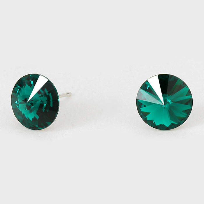 Emerald Small Round Crystal Stud Earrings | 10mm = 0.39″ | 123269