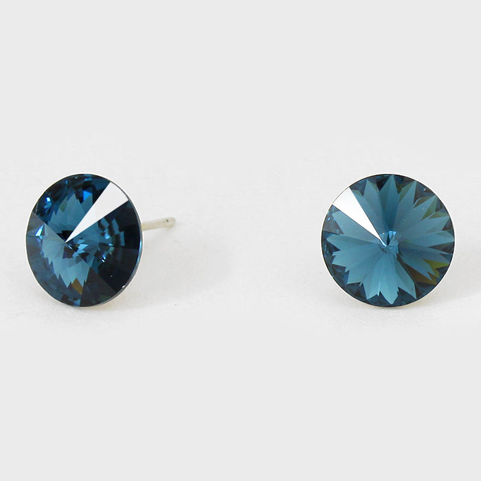 Navy Small Round Crystal Stud Earrings | 10mm = 0.39″ | 123277