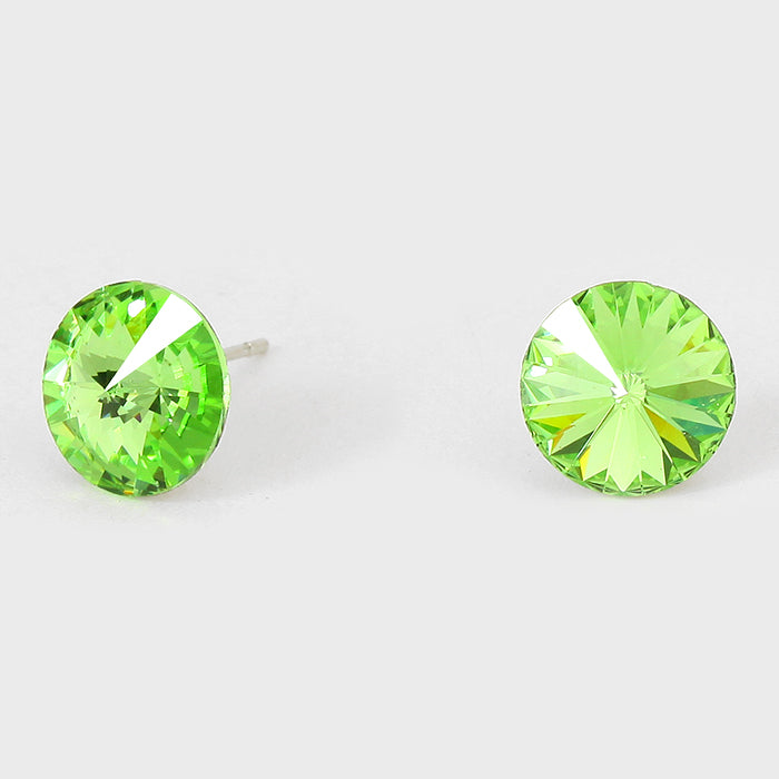 Peridot Small Round Crystal Stud Earrings | 10mm = 0.39″ | 123279