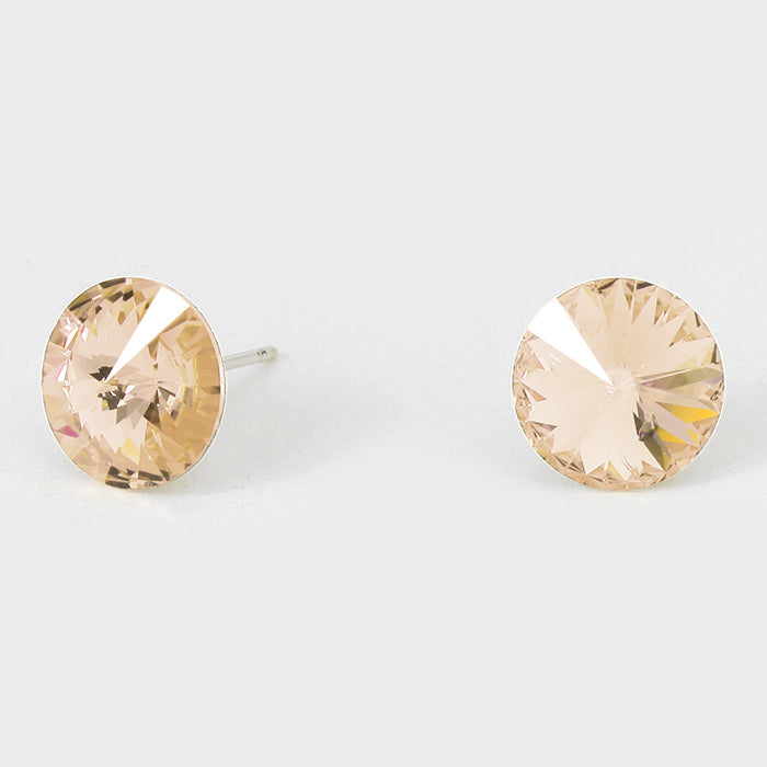 Light Gold Small Round Crystal Stud Earrings | 10mm = 0.39″ | 291564