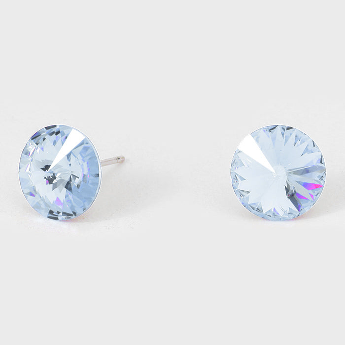 Light Blue Small Round Crystal Stud Earrings | 15mm = 0.59″ | 291556