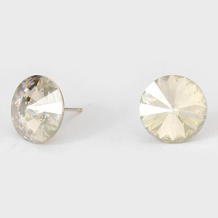 Clear on Silver Small Round Crystal Stud Earrings | 15mm = 0.59″ | 114058