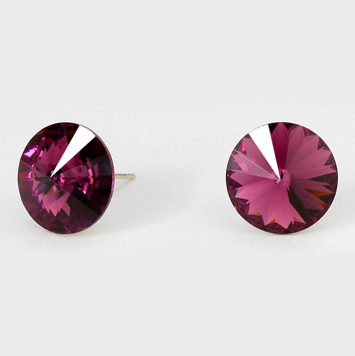 Amethyst Small Round Crystal Stud Earrings | 15mm = 0.59″ | 114063