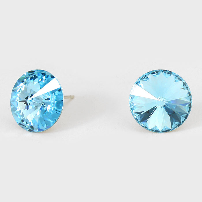 Aqua Small Round Crystal Stud Earrings | 15mm = 0.59″ | 114064