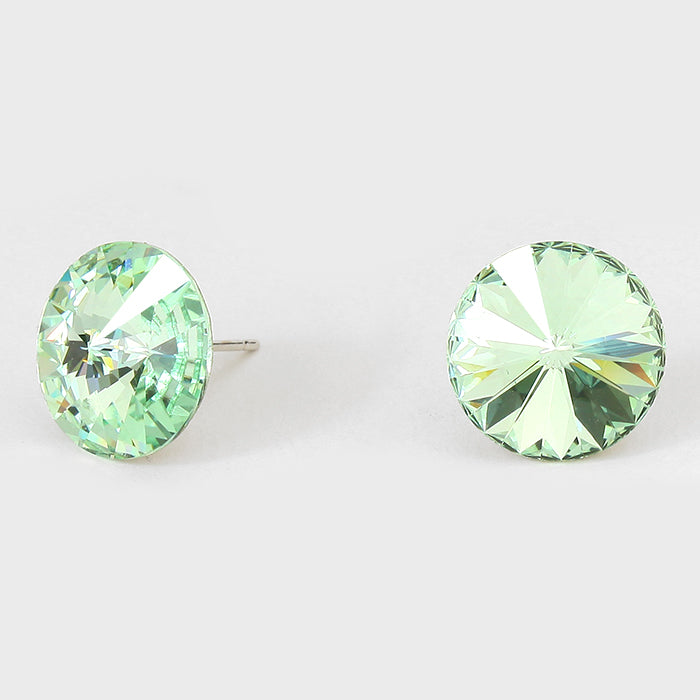 Light Green Small Round Crystal Stud Earrings | 15mm = 0.59″ | 114066