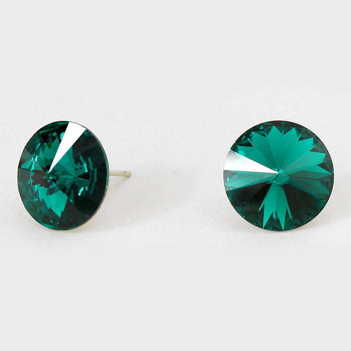 Emerald Small Round Crystal Stud Earrings | 15mm = 0.59″ | 114067