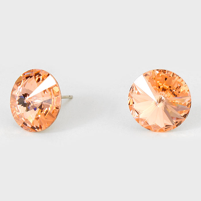 Peach Small Round Crystal Stud Earrings | 15mm = 0.59″ | 114071