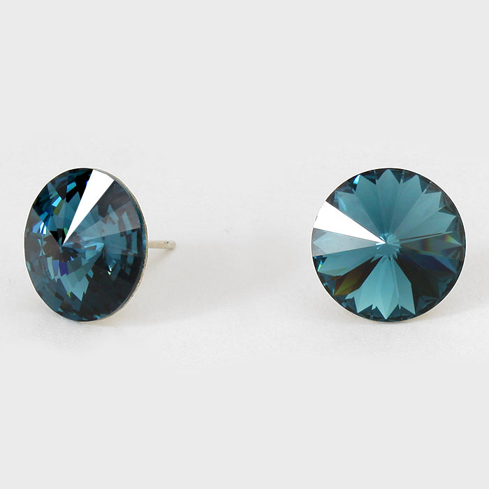 Navy Small Round Crystal Stud Earrings | 15mm = 0.59″ | 114075