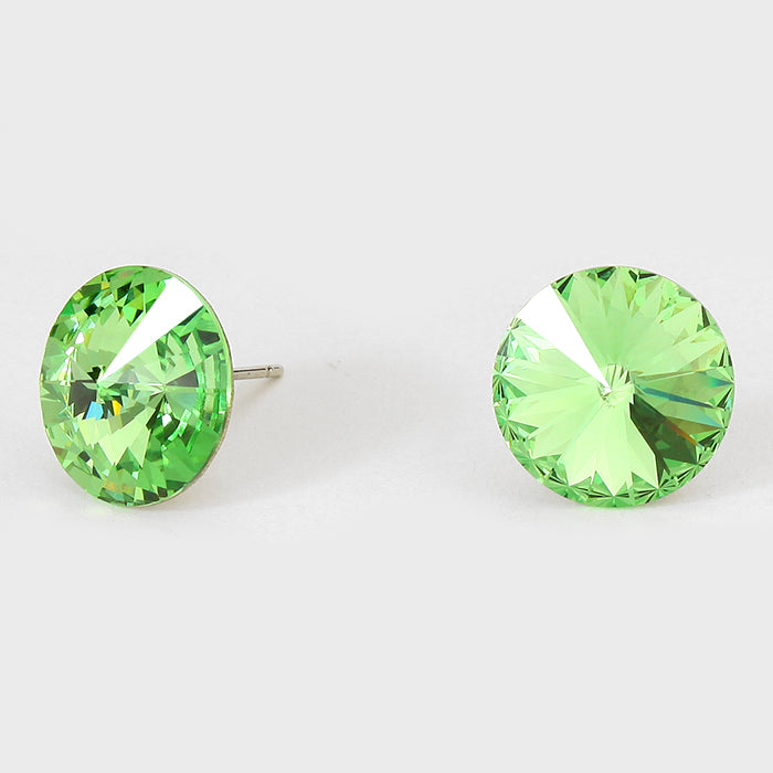 Peridot Small Round Crystal Stud Earrings | 15mm = 0.59″ | 114078