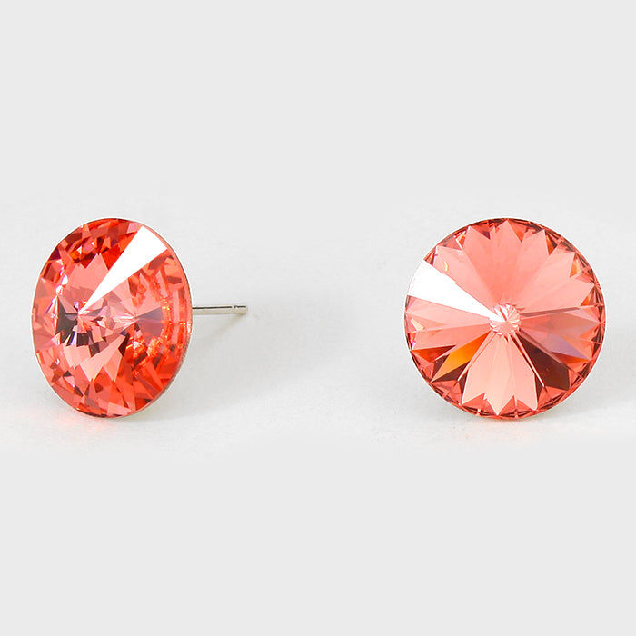 Peach Small Round Crystal Stud Earrings | 15mm = 0.59″ | 204173