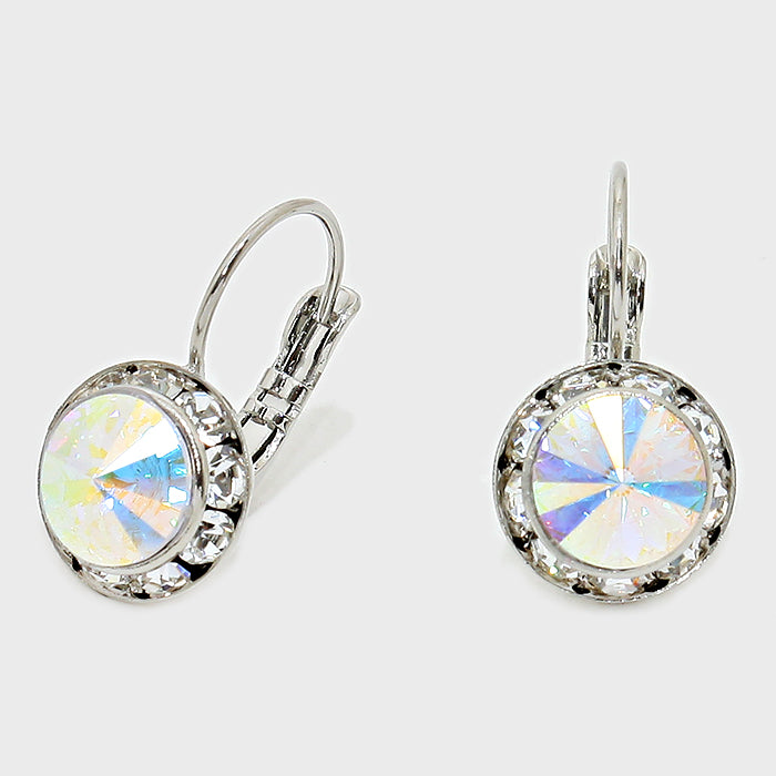 Small AB on Silver Austrian Crystal Stud Earrings | 0.5″ | 186259